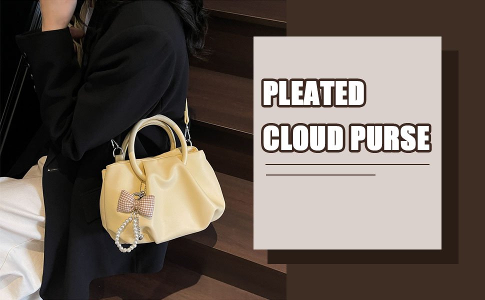 pleated cloud purse for women, soft vegan pu leather handbag