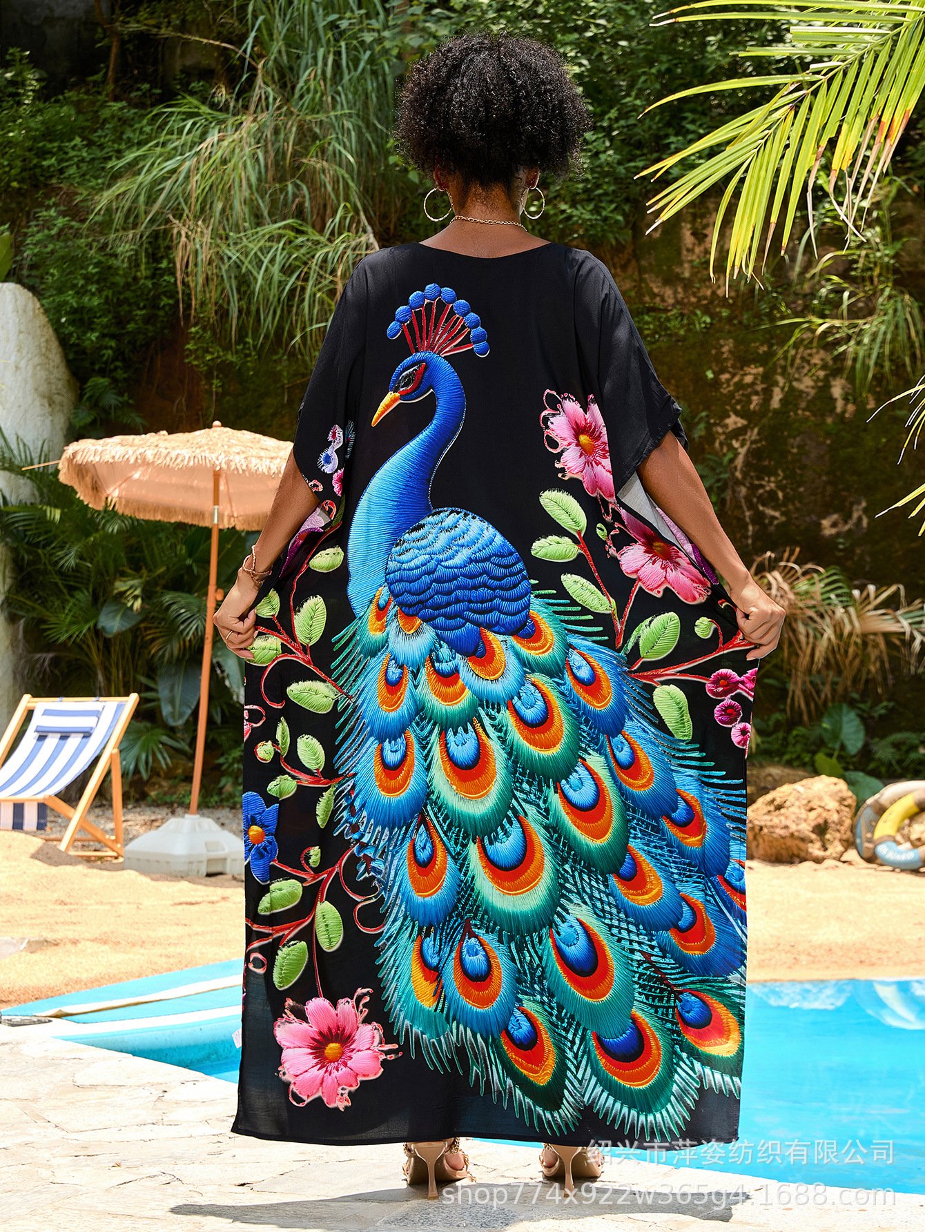 ethnic style peacock print beach cover up ethnic style peacock print beach cover up