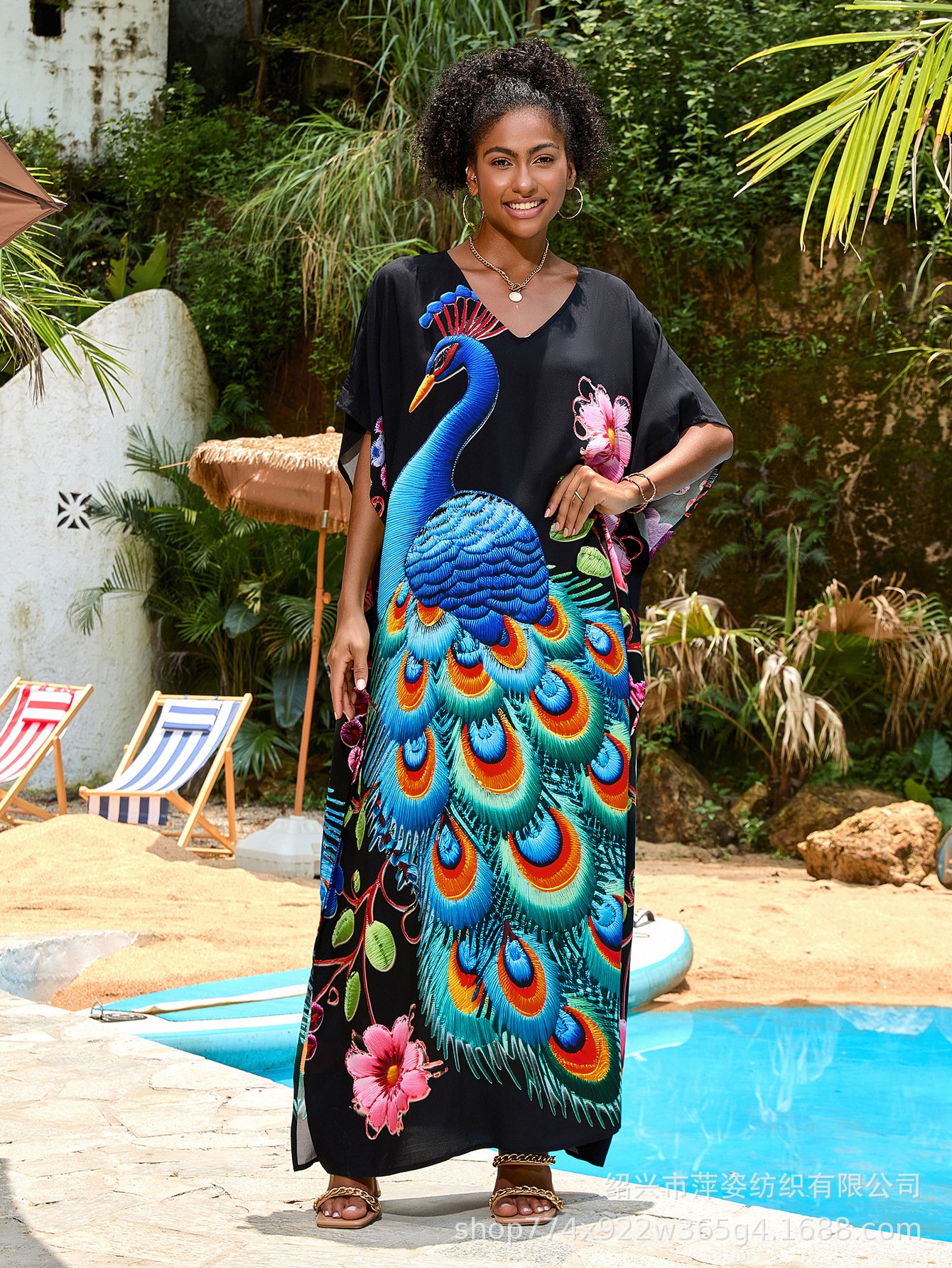 ethnic style peacock print beach cover up ethnic style peacock print beach cover up